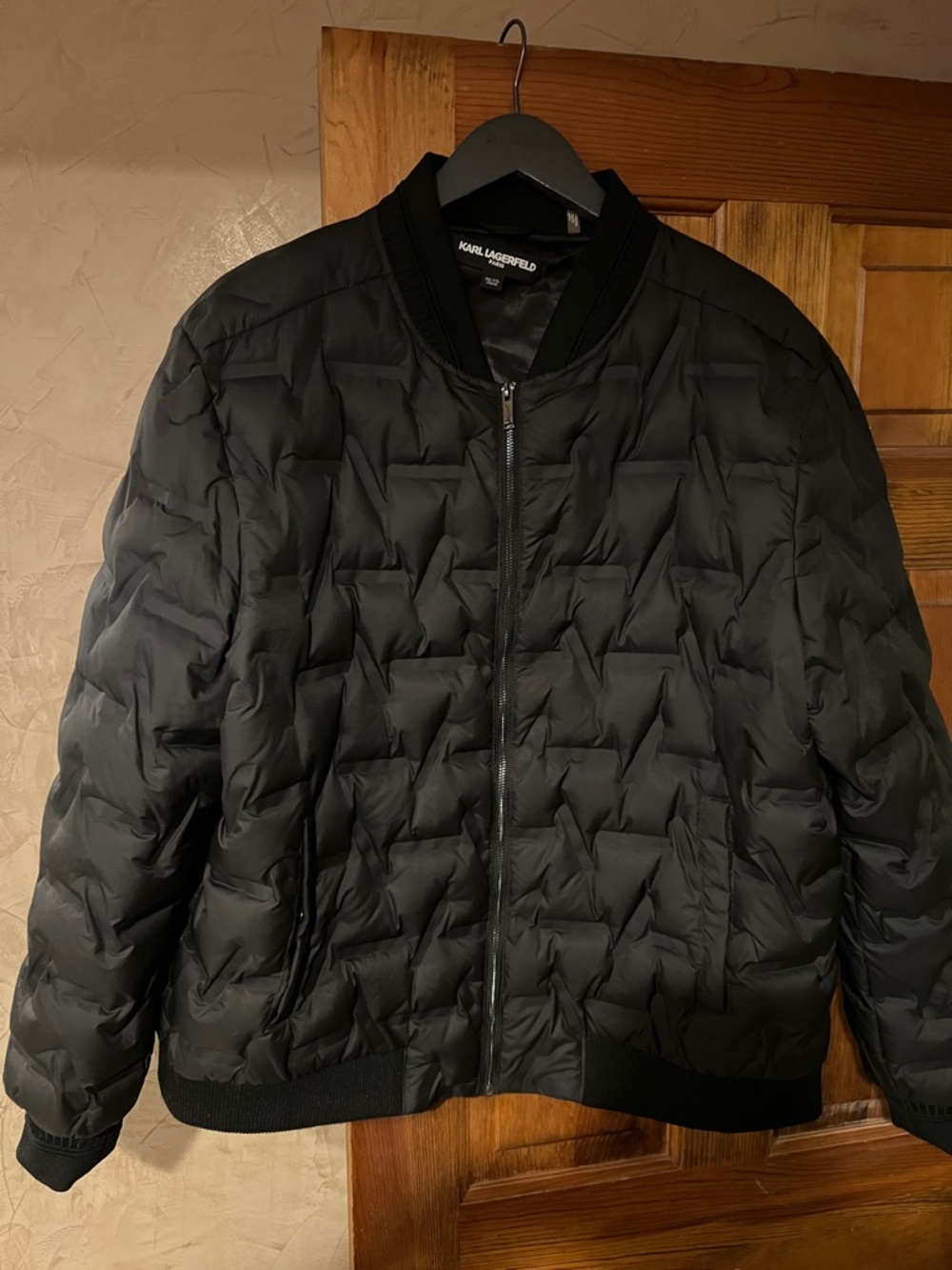Karl Lagerfeld Black Quilted Puffer Bomber Jacket